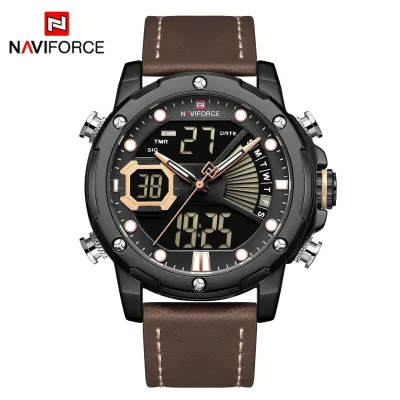 NAVIFORCE NF9172 Men Watch Digital Sport Top Brand Luxury Man WristWatch Military Genuine Leather LED Quartz Fashion Male Clock